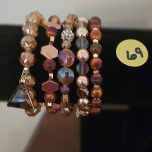 Erimish Iridescent Brown and Rose Gold Beaded Bracelet Stack (NWOT)